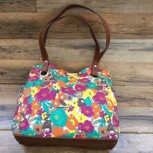 Medium Tote Covered in flowers. 13”x10”